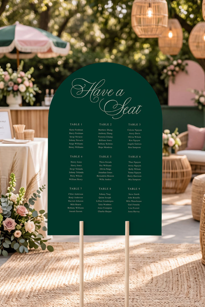 Emerald arch wedding seating chart sign #color_Emerald