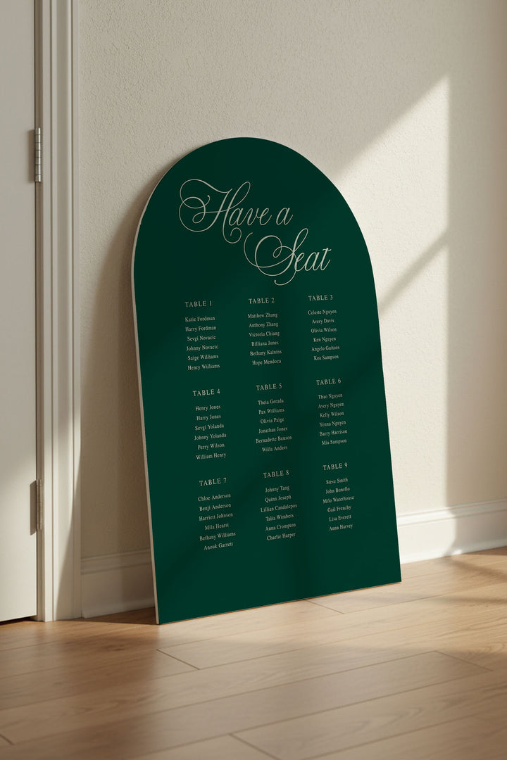 Emerald arch wedding seating chart sign #color_Emerald
