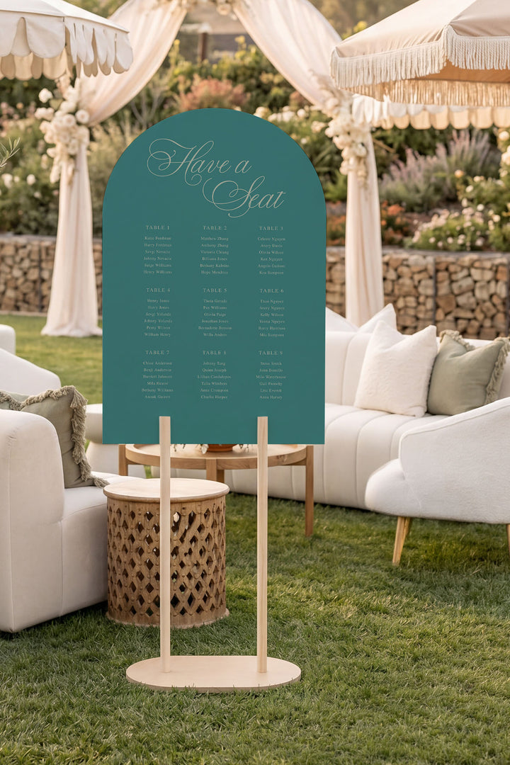 Eucalyptus arch wedding seating chart sign #color_Eucalyptus