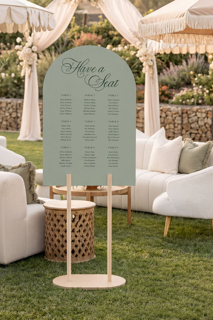 Sage arch wedding seating chart sign #color_Sage
