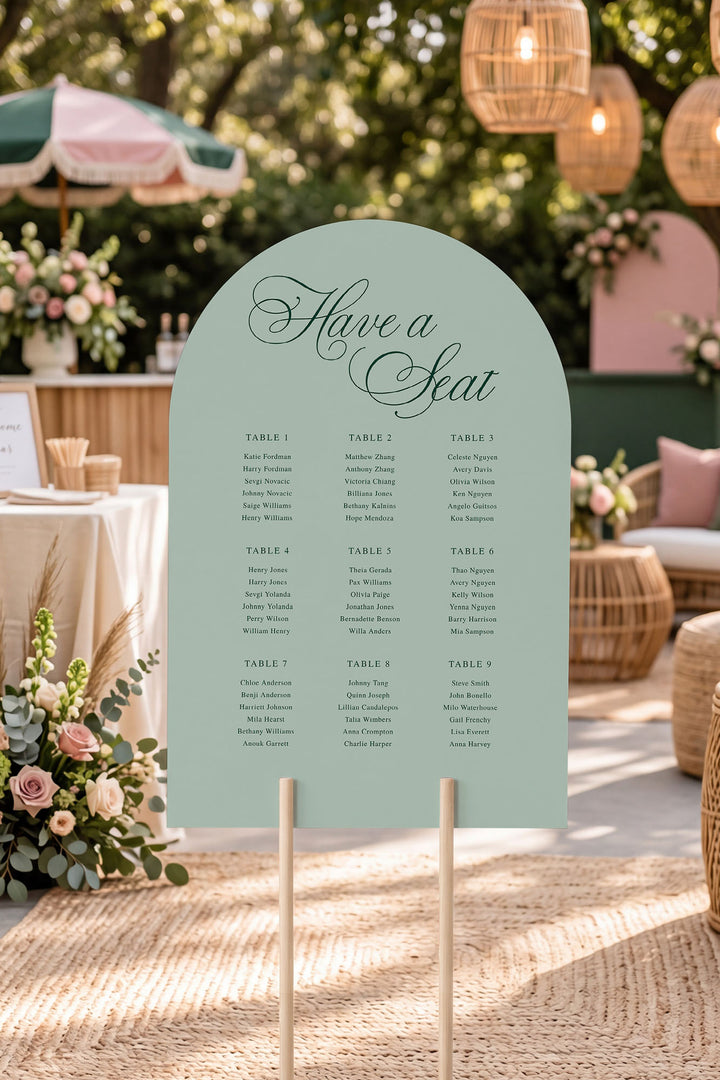 Sage arch wedding seating chart sign #color_Sage