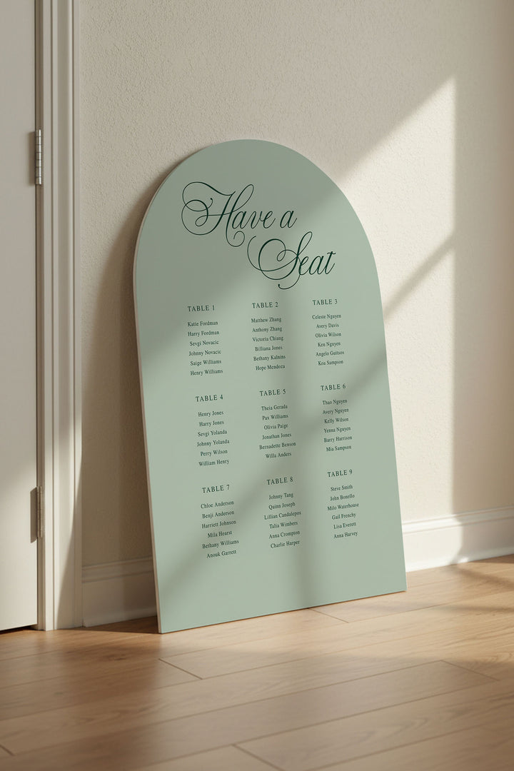 Sage arch wedding seating chart sign #color_Sage