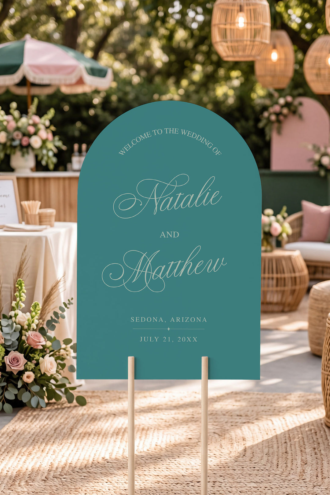Eucalyptus arch wedding welcome sign #color_Eucalyptus
