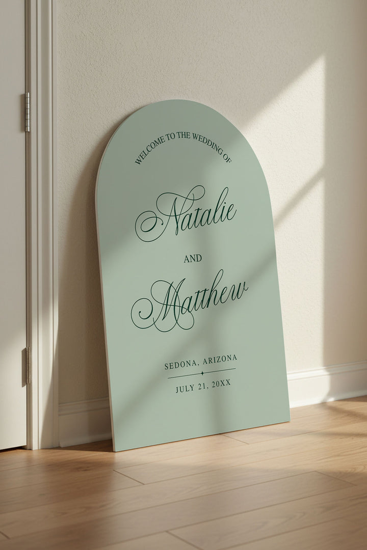 Sage arch wedding welcome sign #color_Sage
