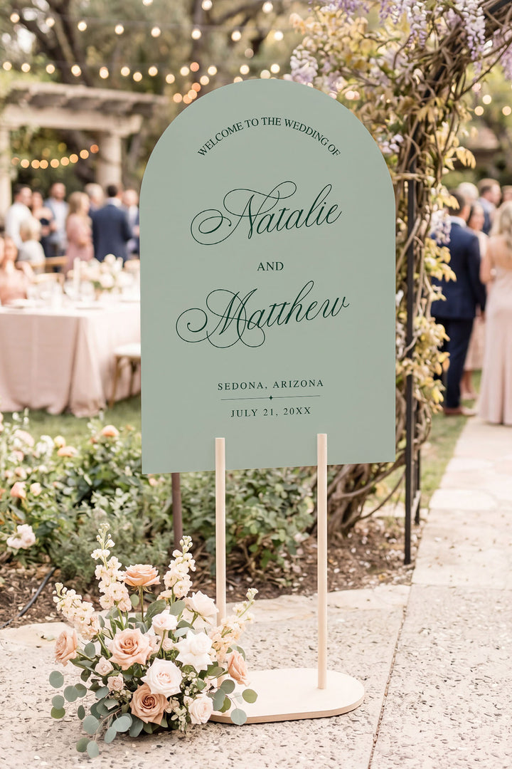 Sage arch wedding welcome sign #color_Sage