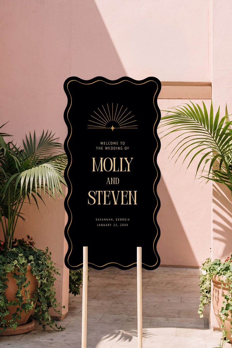 The Gilded wavy wedding welcome sign in Black #Color_Black