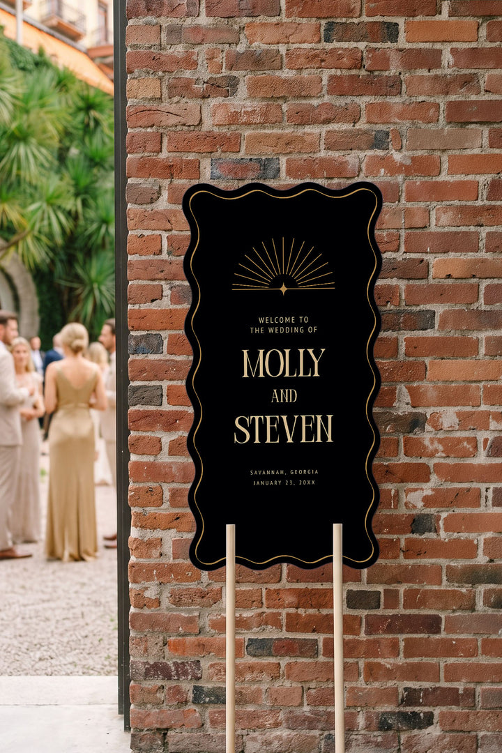 The Gilded wavy wedding welcome sign in Black #Color_Black