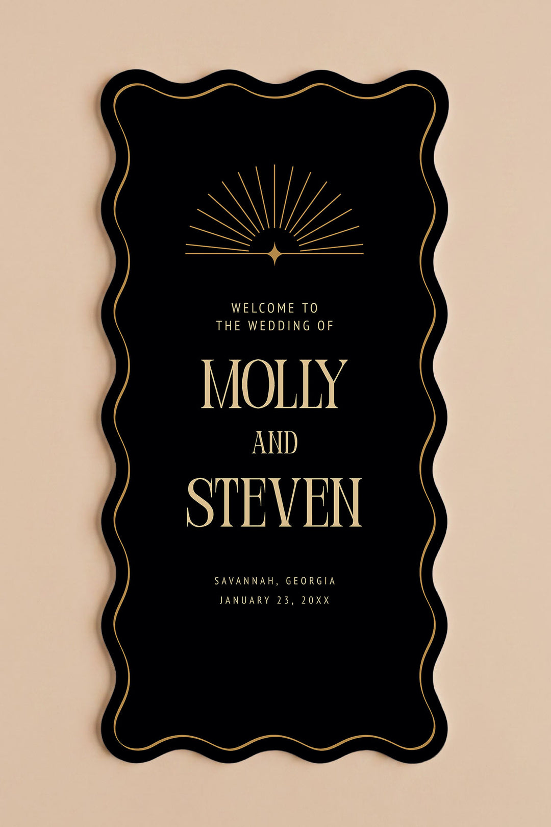 The Gilded wavy wedding welcome sign in Black #Color_Black