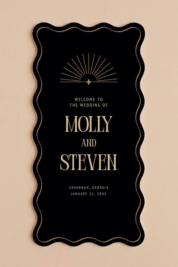 The Gilded wavy wedding welcome sign in Black #Color_Black