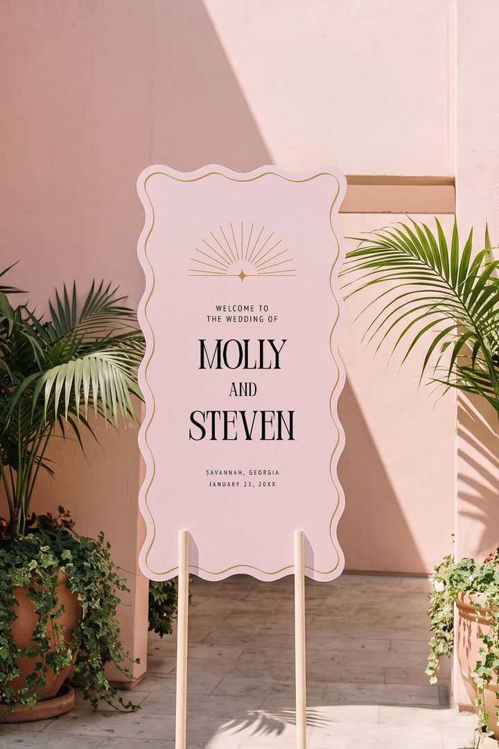 The Gilded wavy wedding welcome sign in Rosewater #Color_Rosewater