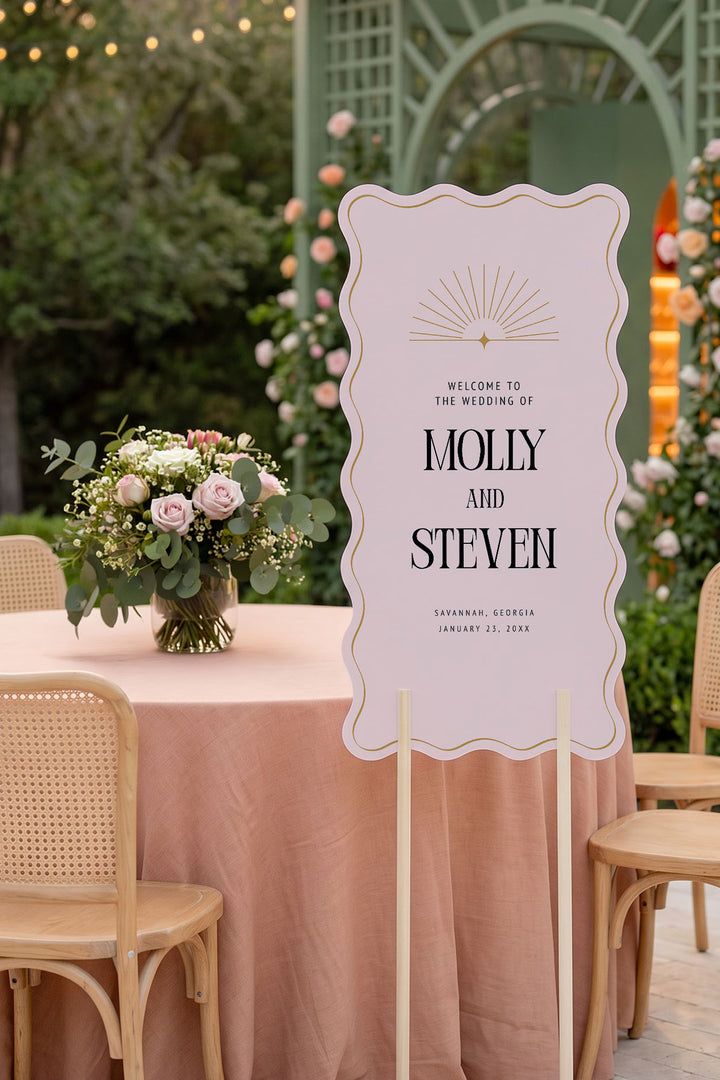 The Gilded wavy wedding welcome sign in Rosewater #Color_Rosewater