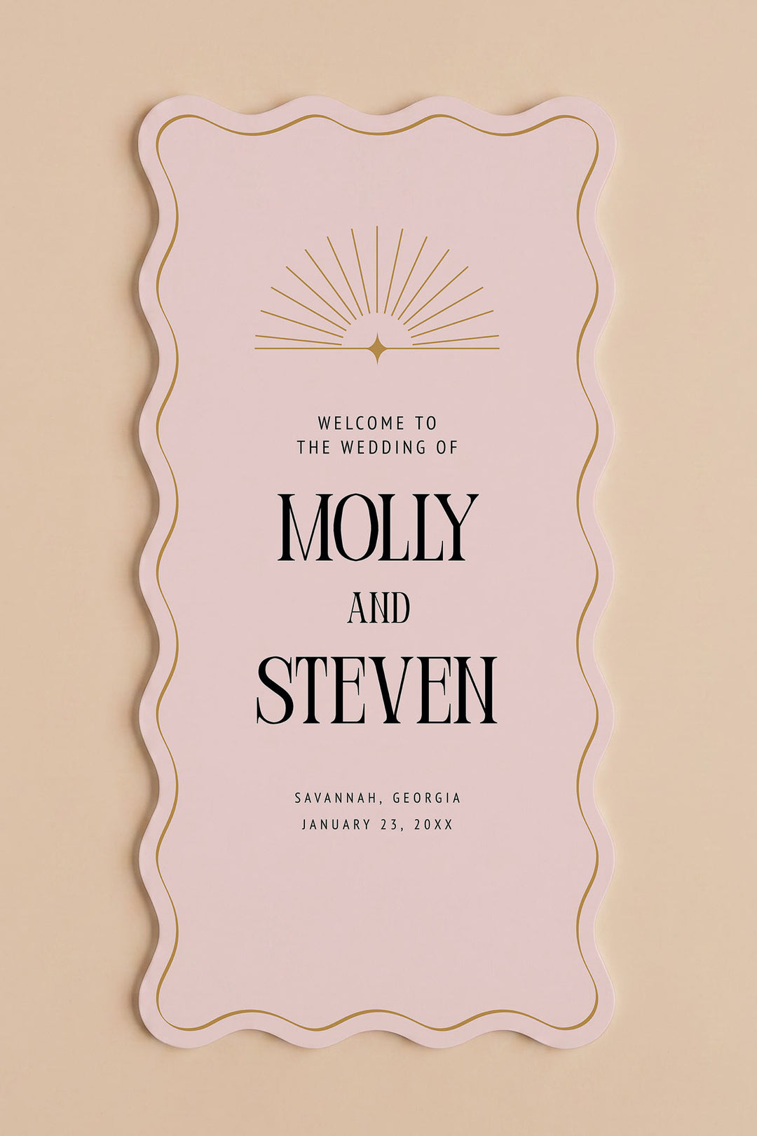 The Gilded wavy wedding welcome sign in Rosewater #Color_Rosewater
