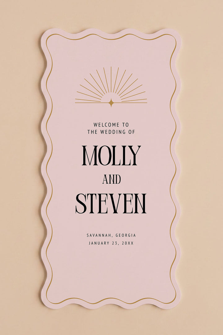 The Gilded wavy wedding welcome sign in Rosewater #Color_Rosewater