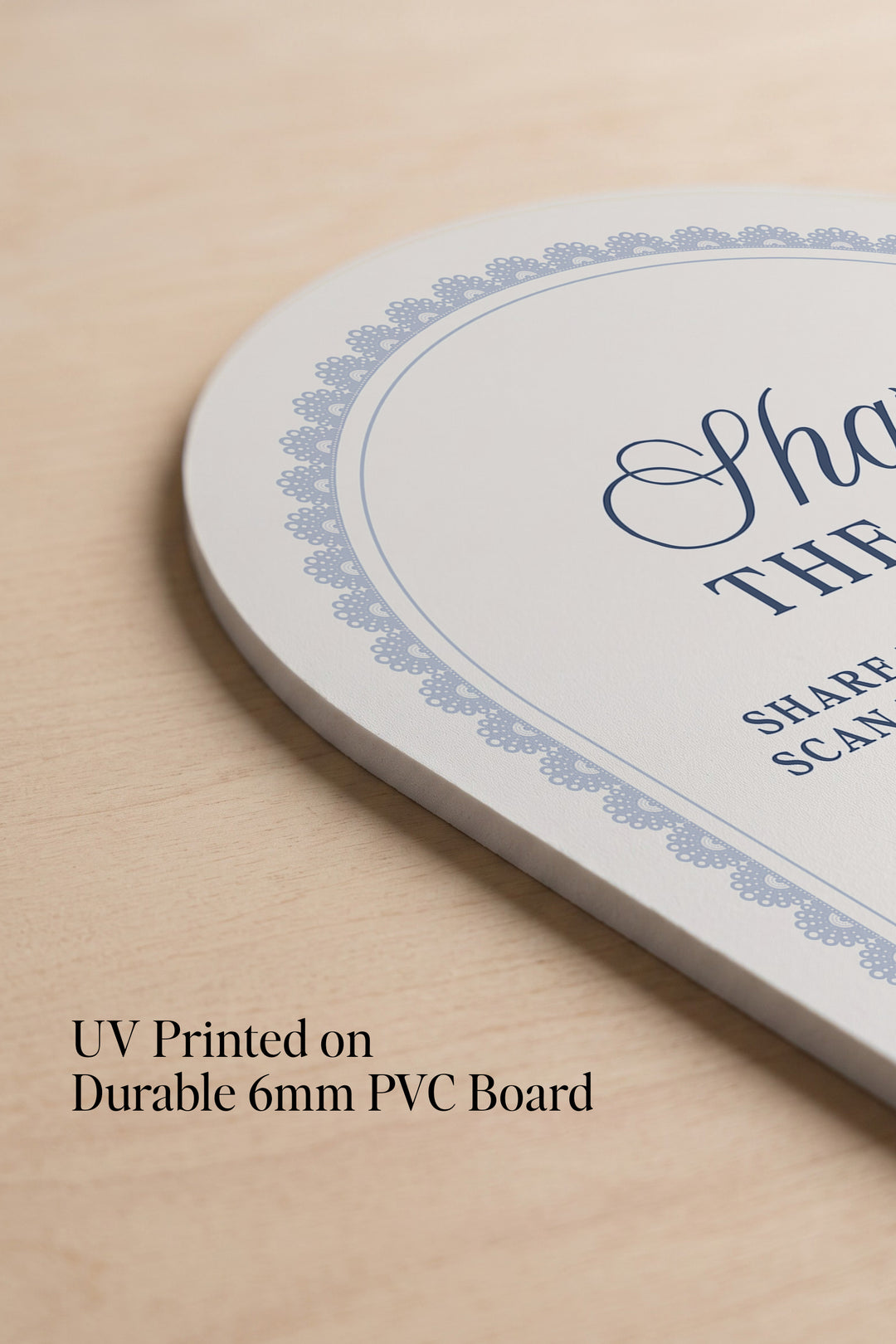 French navy arch wedding photo share sign with a lace border #shape_Arch#color_French Navy