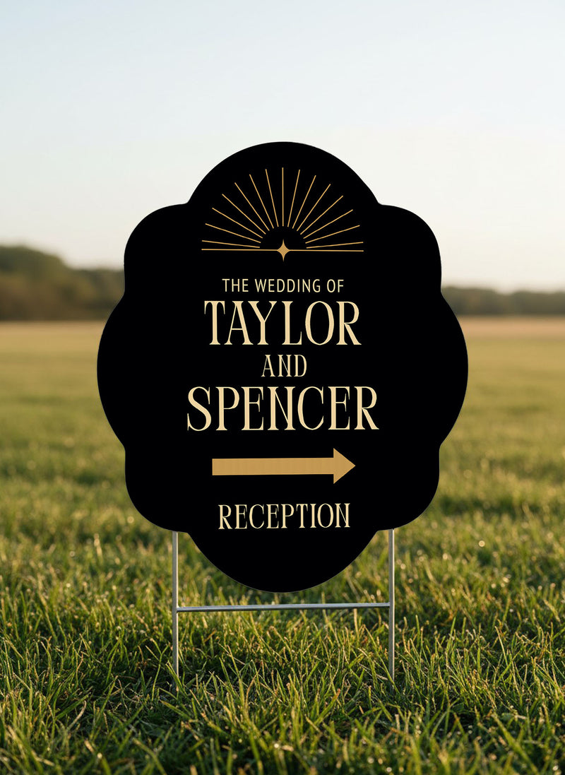 The Gilded Directional scalloped wedding yard sign in Black #Color_Black