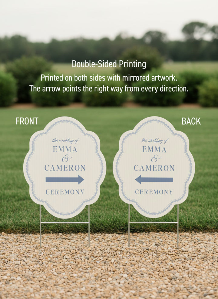 Powder blue scalloped wedding directional yard sign with a lace border #color_Powder
