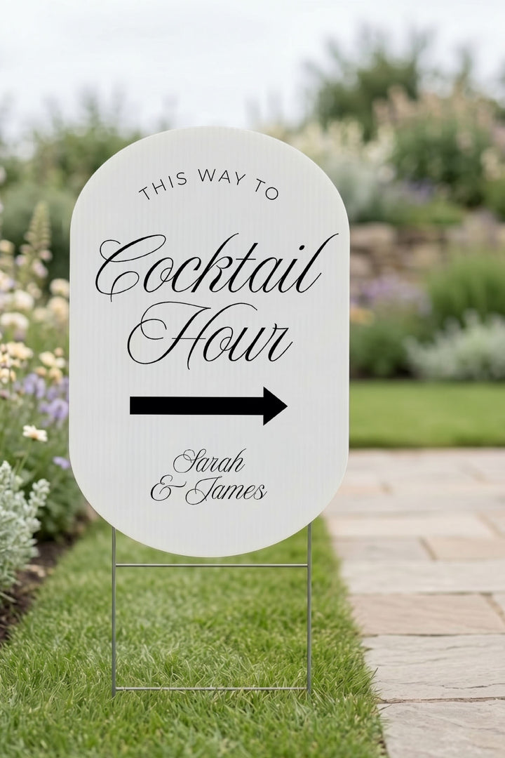 The Soirée Directional This Way To cocktail hour wedding yard sign