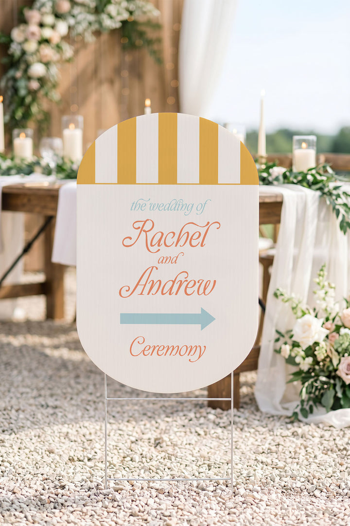 The Amalfi Directional striped wedding yard sign in Sunkissed #Color_Sunkissed