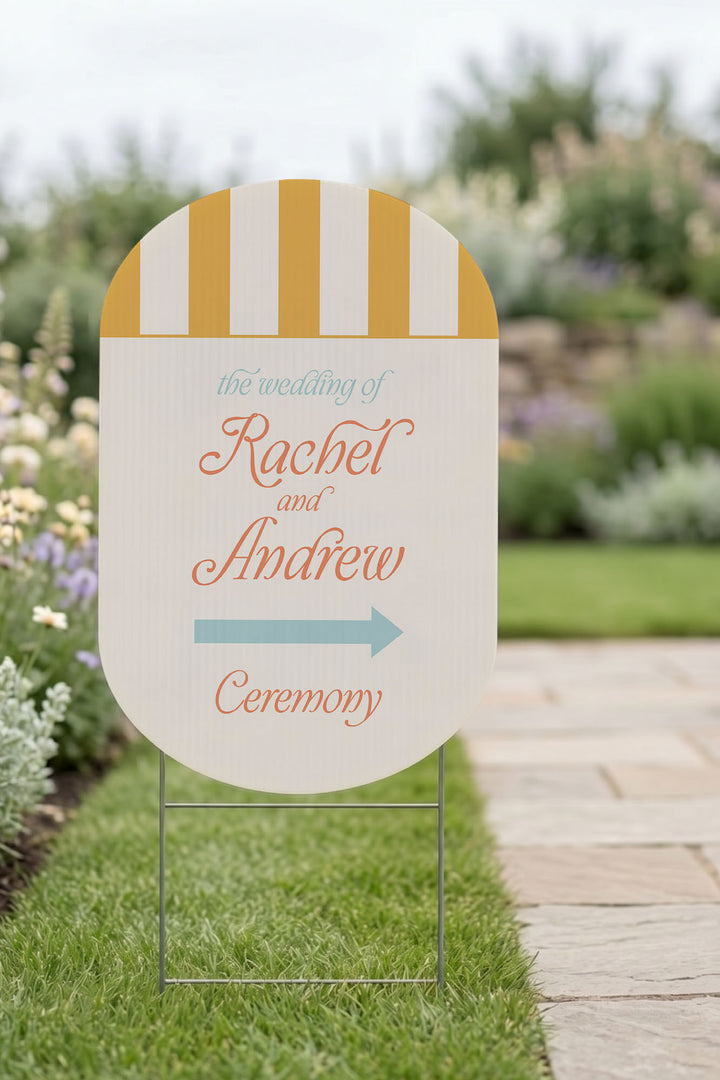 The Amalfi Directional striped wedding yard sign in Sunkissed #Color_Sunkissed