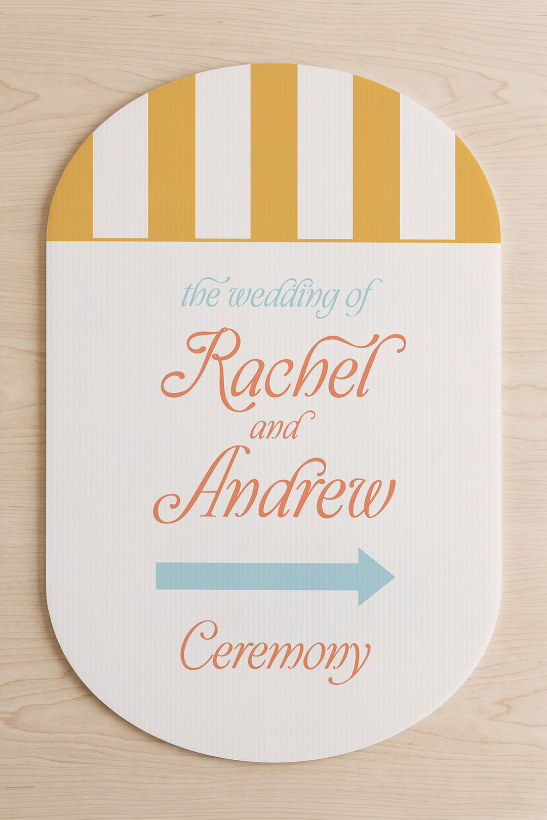 The Amalfi Directional striped wedding yard sign in Sunkissed #Color_Sunkissed