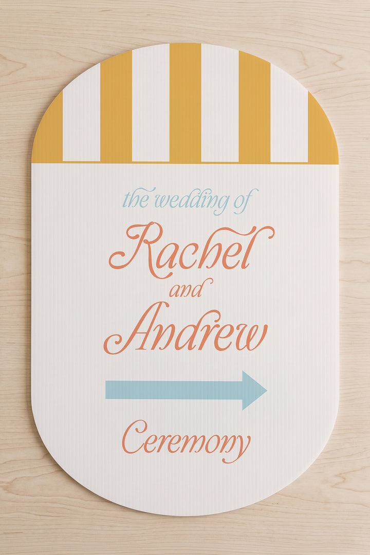 The Amalfi Directional striped wedding yard sign in Sunkissed #Color_Sunkissed