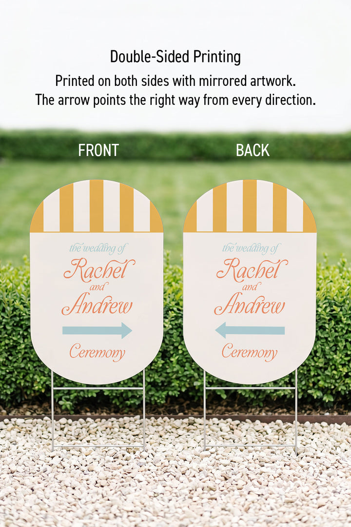 The Amalfi Directional striped wedding yard sign in Sunkissed #Color_Sunkissed