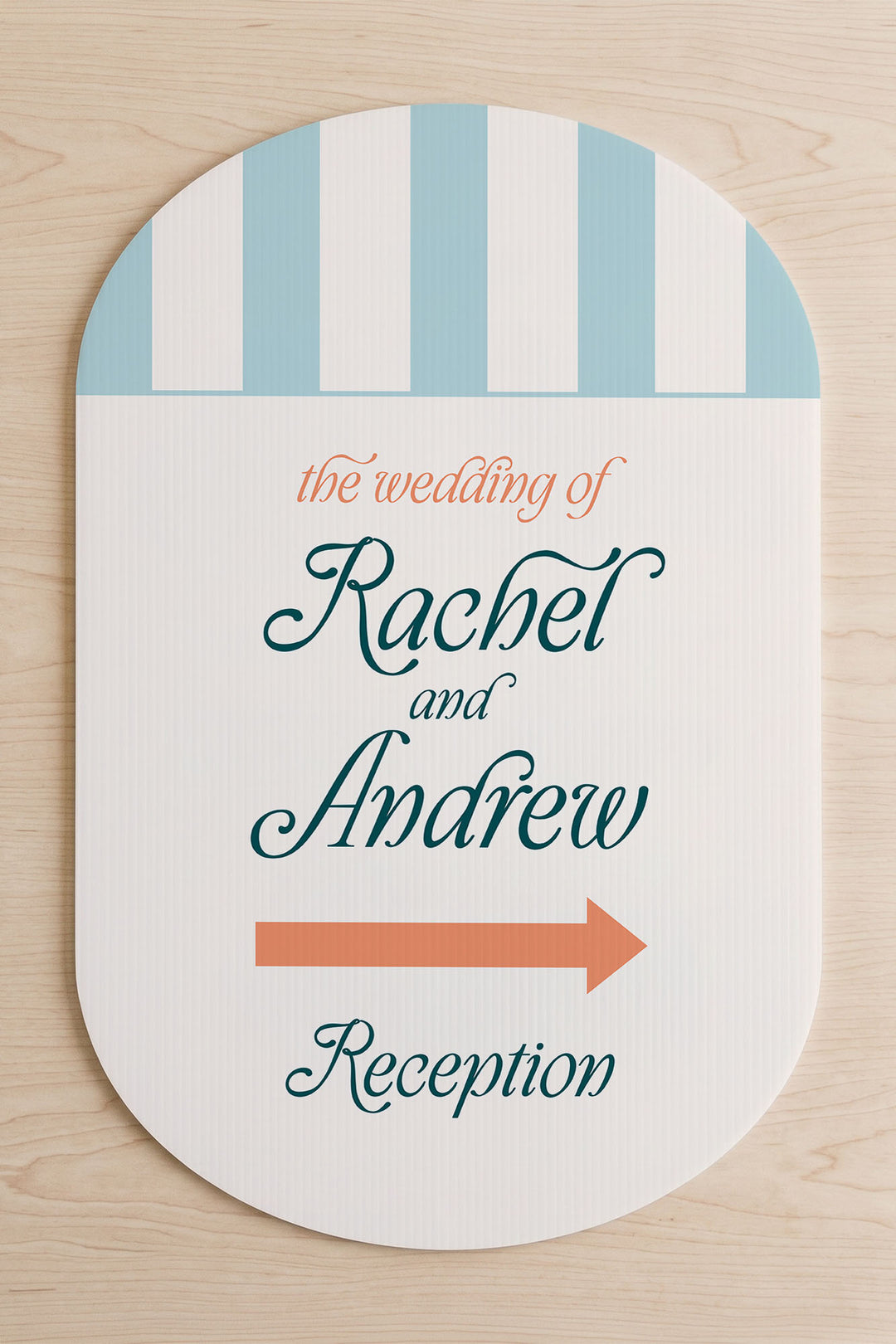 The Amalfi Directional striped wedding yard sign in Salt Air #Color_Salt Air
