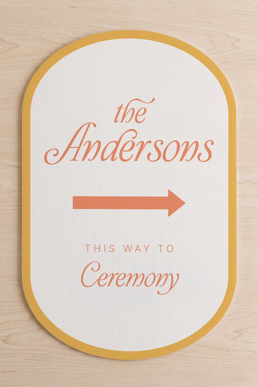 The Amalfi Directional family name wedding yard sign in Sunkissed #Color_Sunkissed