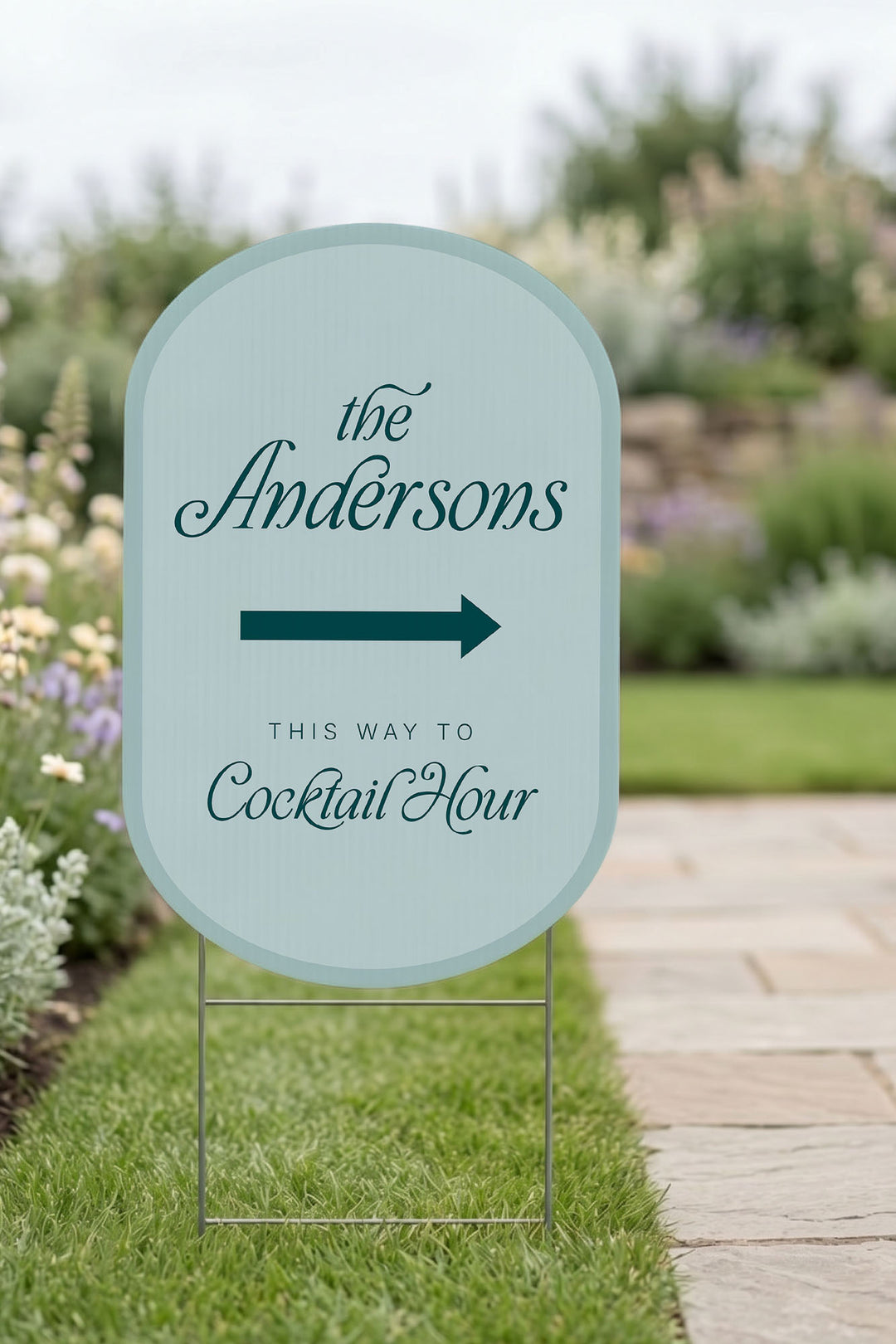 The Amalfi Directional family name wedding yard sign in Ice Cube #Color_Ice Cube