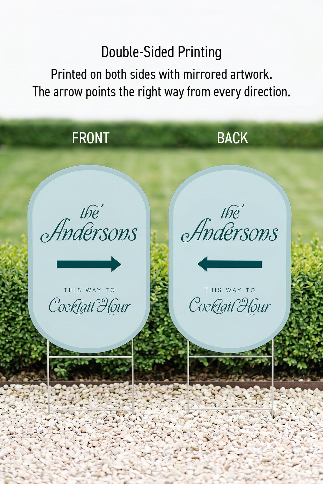 The Amalfi Directional family name wedding yard sign in Ice Cube #Color_Ice Cube