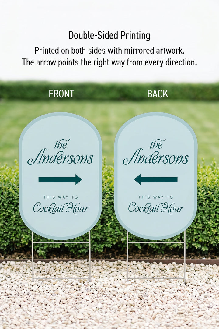 The Amalfi Directional family name wedding yard sign in Ice Cube #Color_Ice Cube