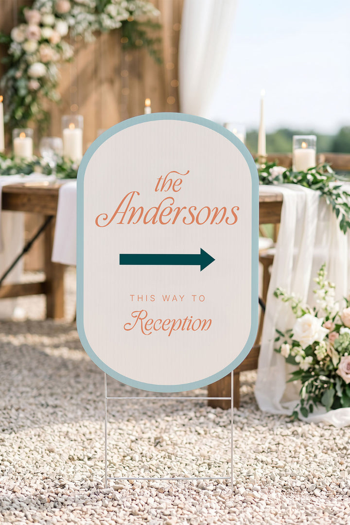The Amalfi Directional family name wedding yard sign in Sandy Beach #Color_Sandy Beach