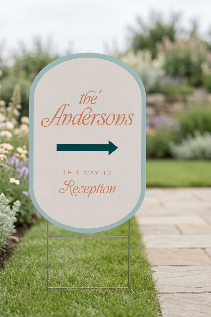 The Amalfi Directional family name wedding yard sign in Sandy Beach #Color_Sandy Beach