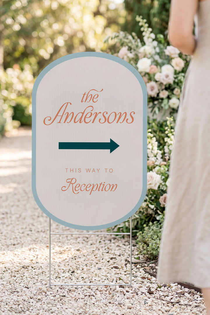 The Amalfi Directional family name wedding yard sign in Sandy Beach #Color_Sandy Beach