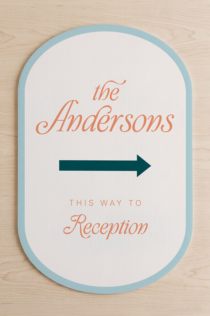 The Amalfi Directional family name wedding yard sign in Sandy Beach #Color_Sandy Beach