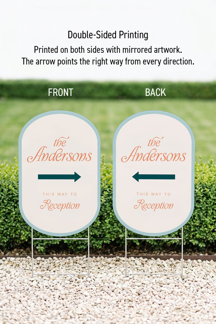 The Amalfi Directional family name wedding yard sign in Sandy Beach #Color_Sandy Beach