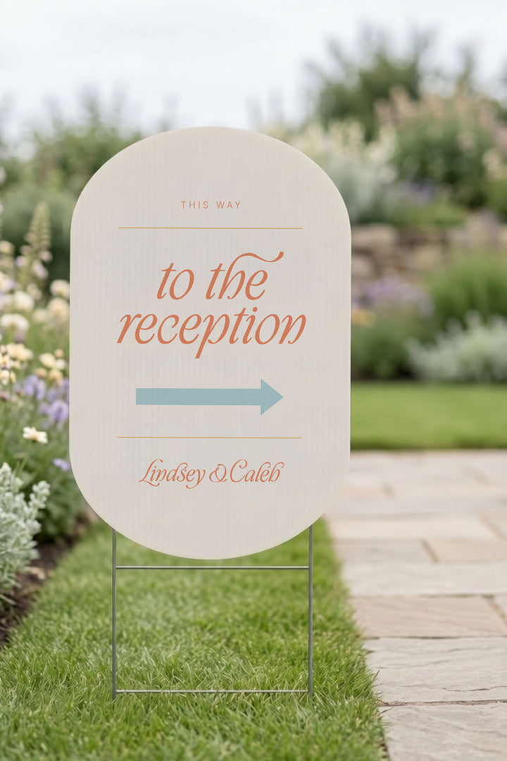 The Amalfi Directional this way to wedding yard sign in Sandy Beach #Color_Sandy Beach