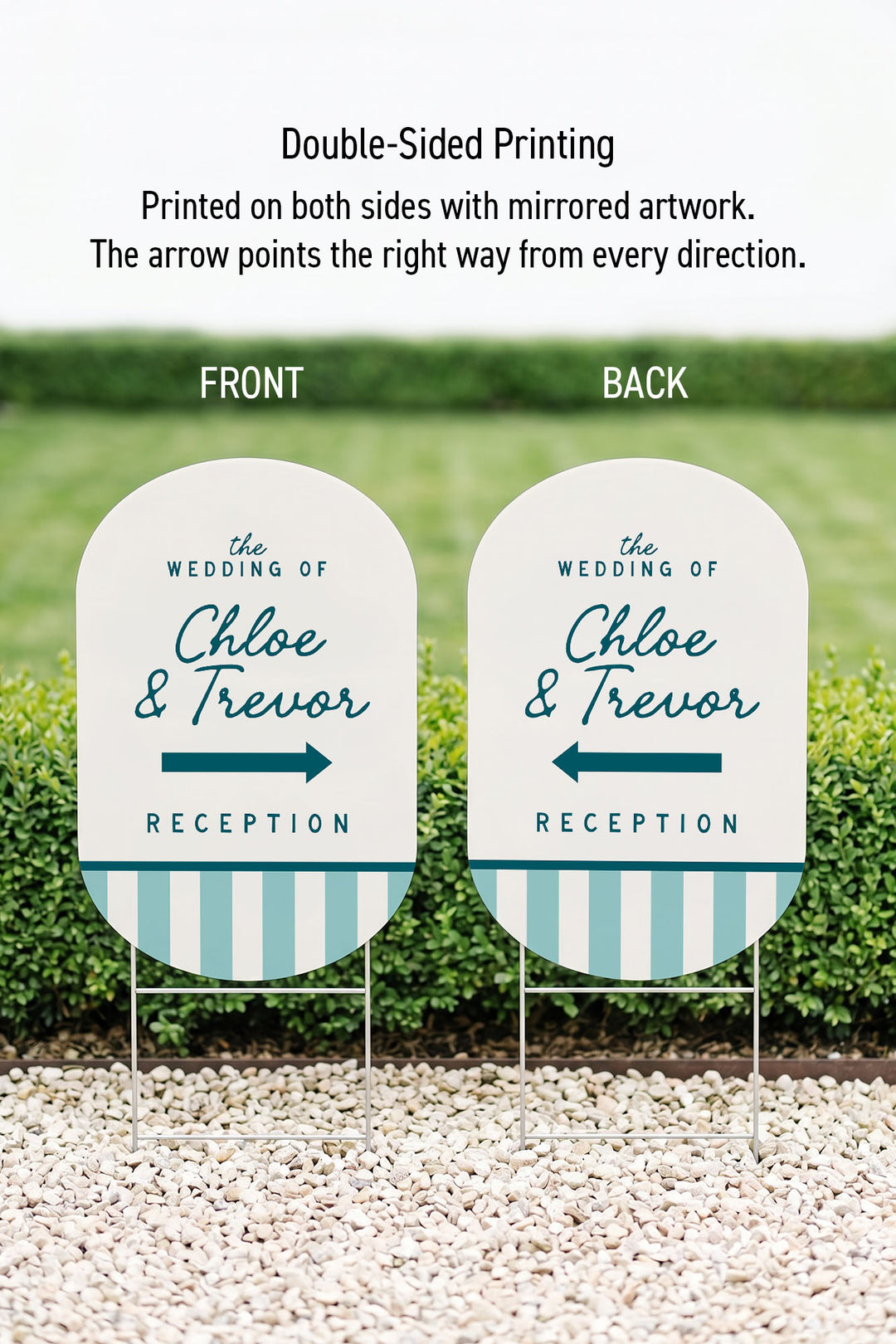 The Cabana Directional striped wedding yard sign in Deep End #Color_Deep End