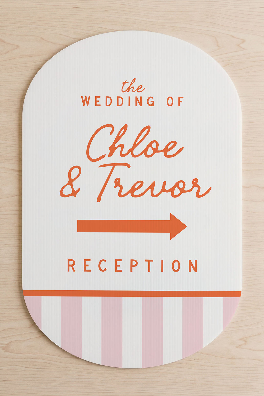 The Cabana Directional striped wedding yard sign in Tangerine #Color_Tangerine