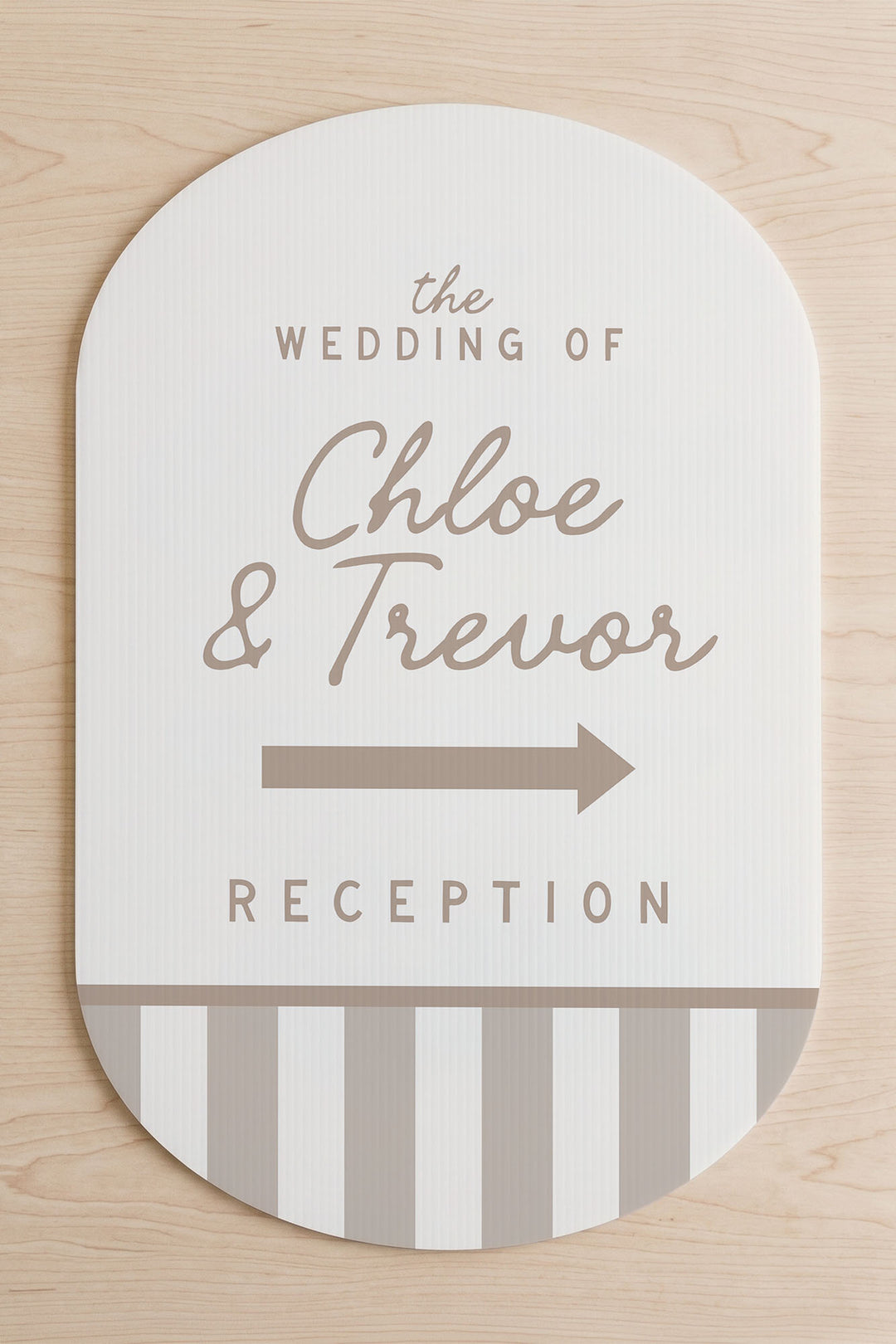 The Cabana Directional striped wedding yard sign in Teak #Color_Teak