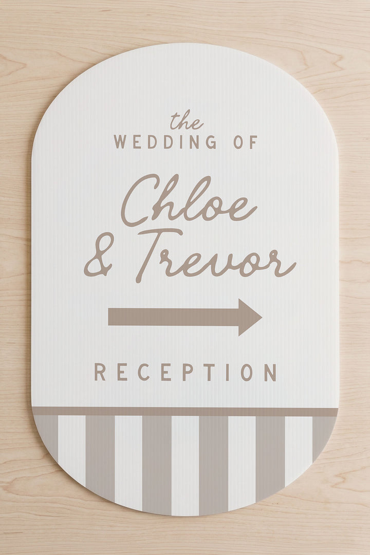 The Cabana Directional striped wedding yard sign in Teak #Color_Teak