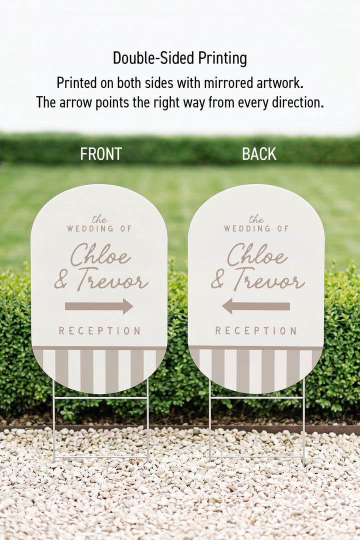 The Cabana Directional striped wedding yard sign in Teak #Color_Teak