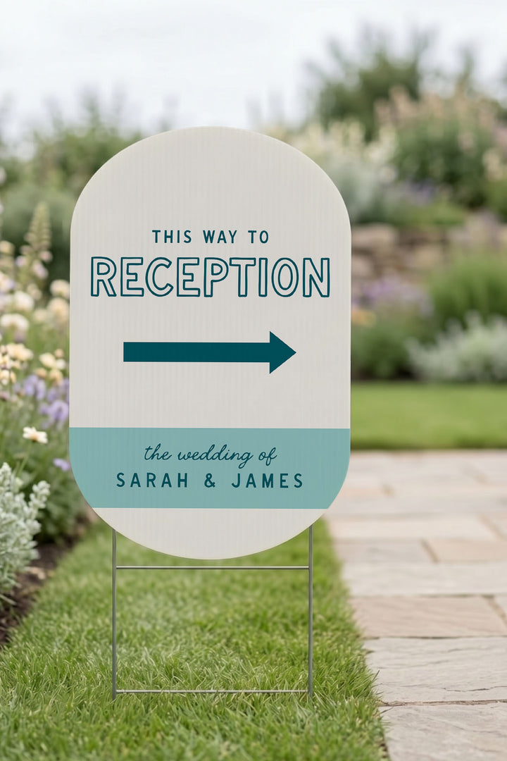 The Cabana Directional this way to wedding yard sign in Deep End #Color_Deep End