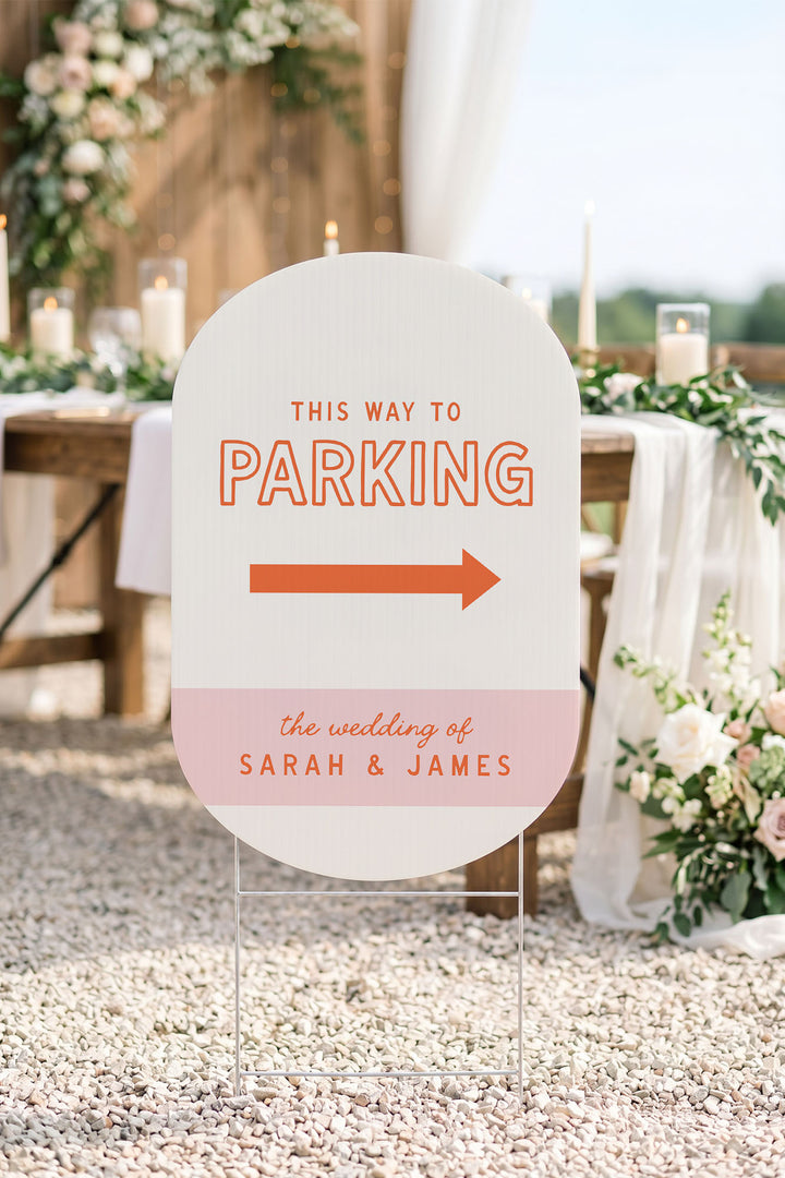 The Cabana Directional this way to wedding yard sign in Tangerine #Color_Tangerine