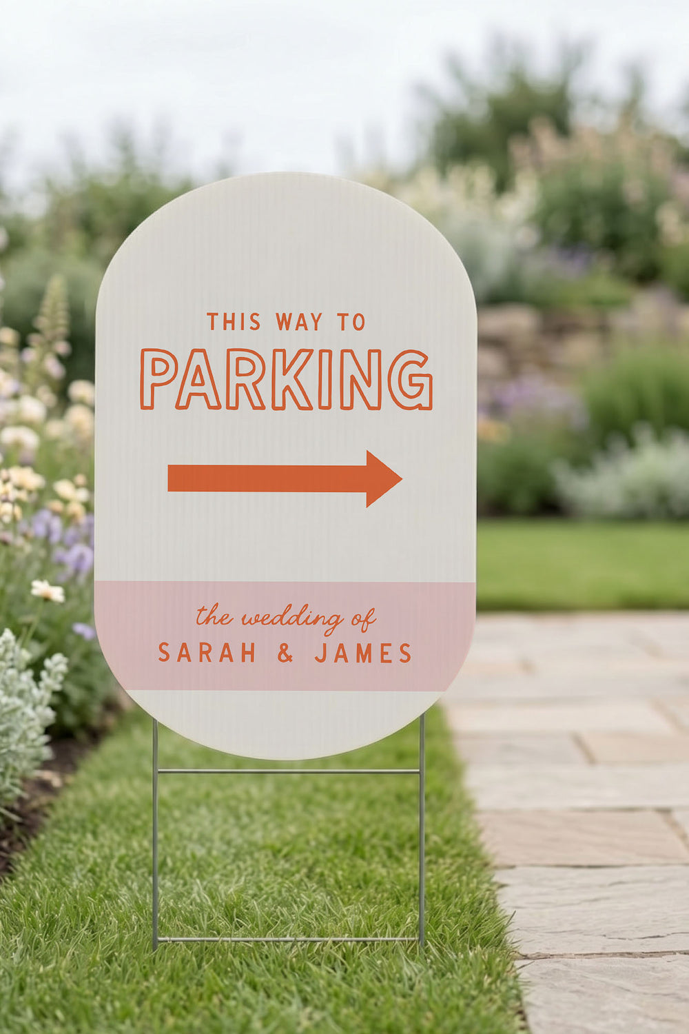 The Cabana Directional this way to wedding yard sign in Tangerine #Color_Tangerine