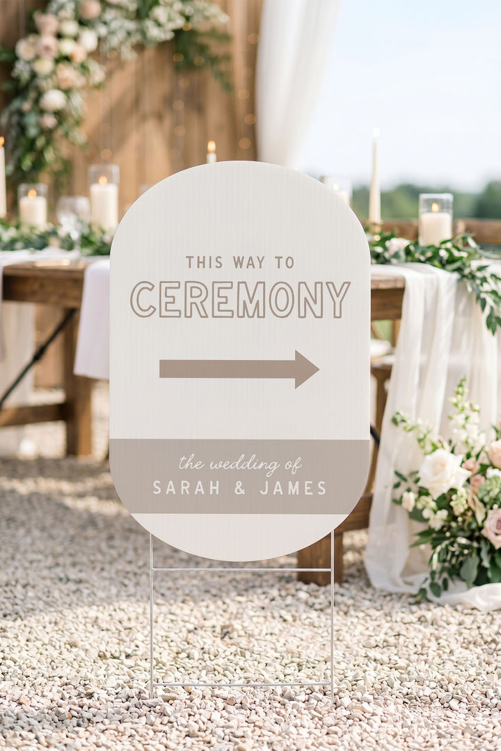 The Cabana Directional this way to wedding yard sign in Teak #Color_Teak