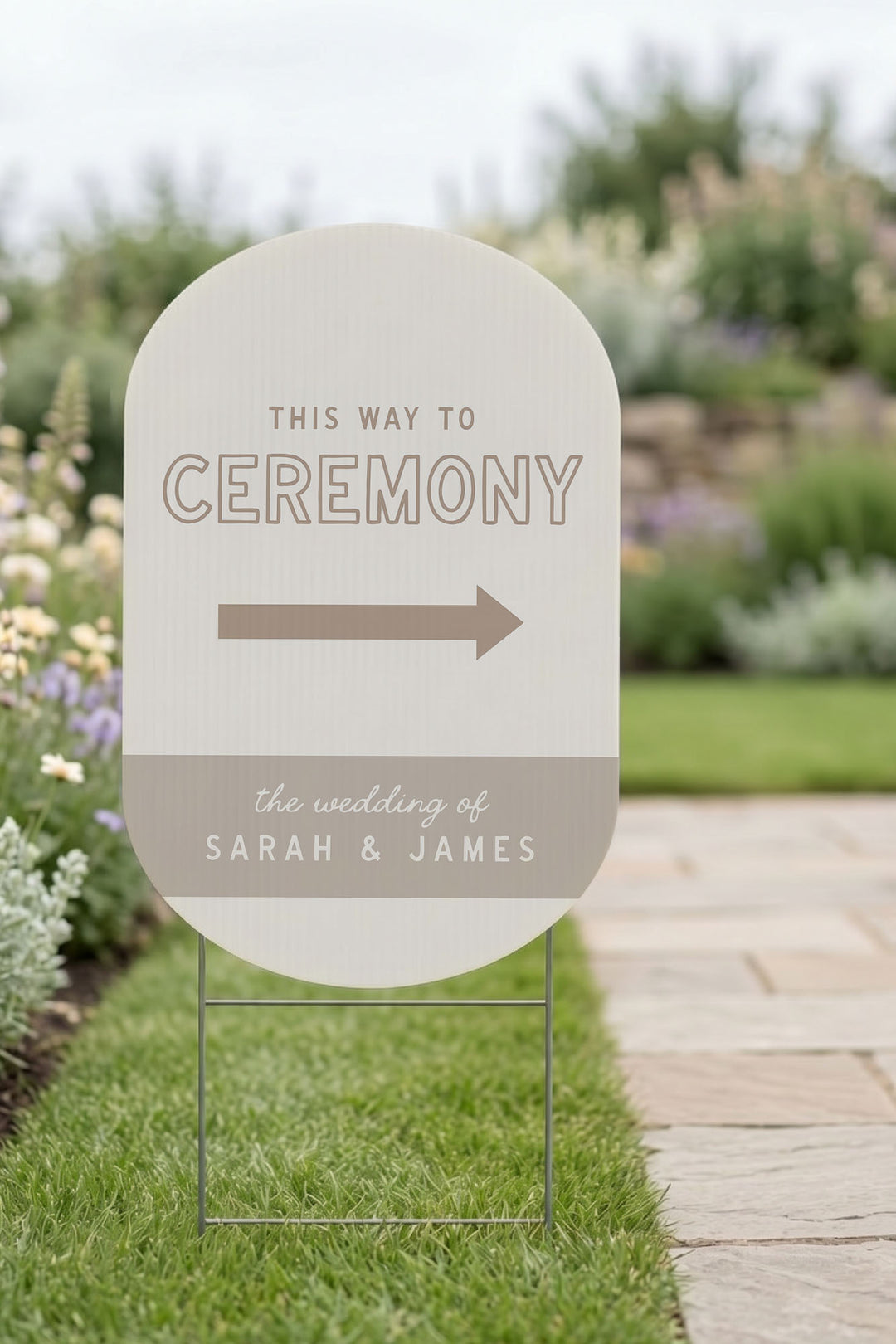 The Cabana Directional this way to wedding yard sign in Teak #Color_Teak