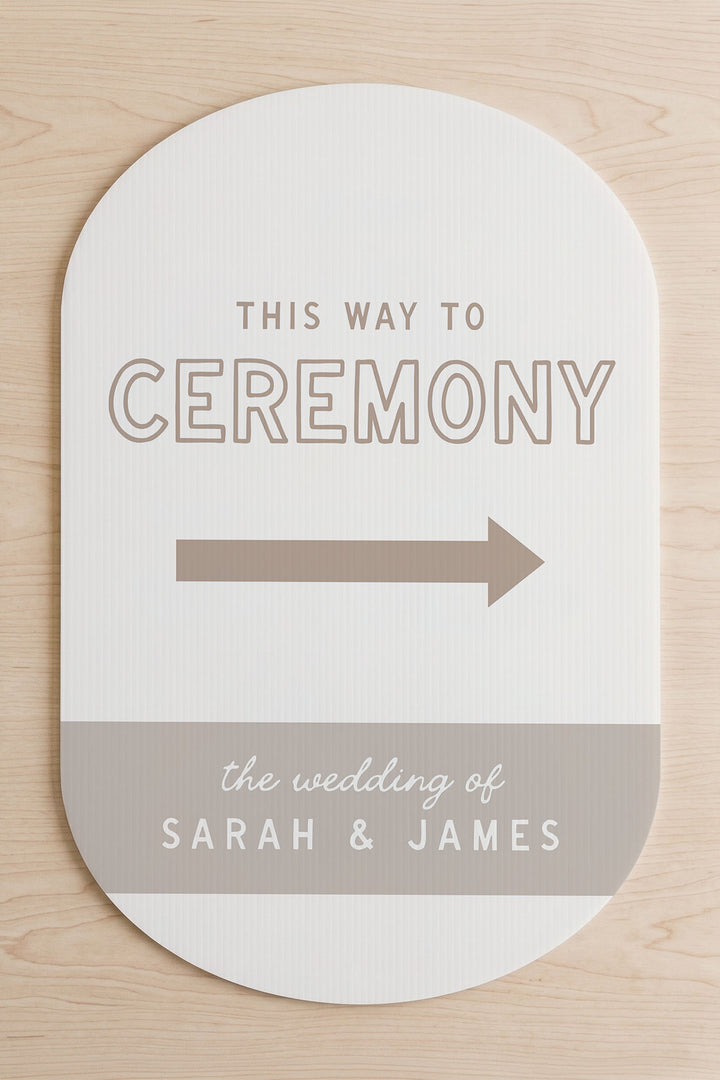 The Cabana Directional this way to wedding yard sign in Teak #Color_Teak