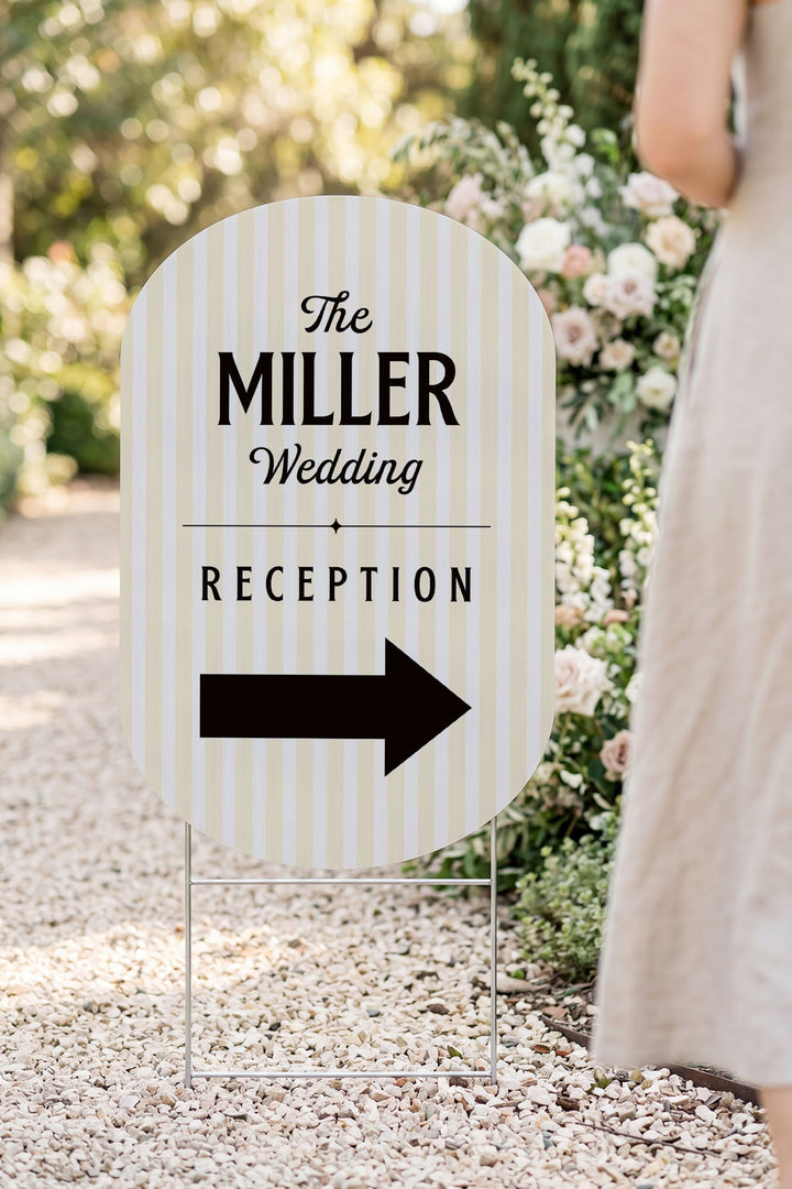 The Cabana Directional striped wedding yard sign in Butter #Color_Butter
