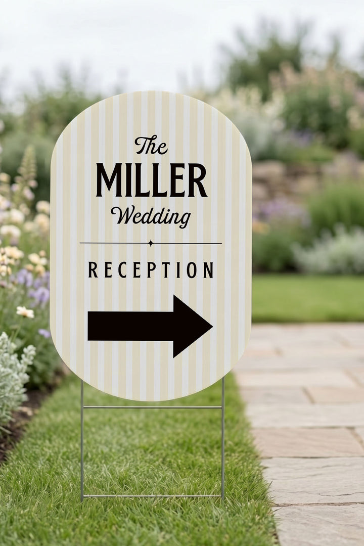 The Cabana Directional striped wedding yard sign in Butter #Color_Butter